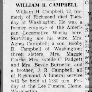 Obituary for William H Campbell