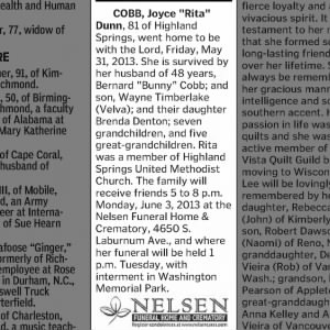 Joyce "Rita" Dunn Cobb obituary 